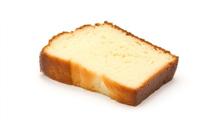 A slice of pound cake on solid white background, single object