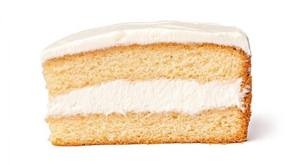 Fototapeta premium A slice of tres leches cake on solid white background, single object