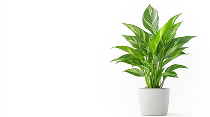 Fototapeta premium A variegated Aglaonema in a square pot on solid white background, single object