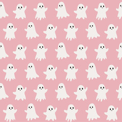Obraz premium Cute waving ghosts pink halloween seamless pattern vector illustration
