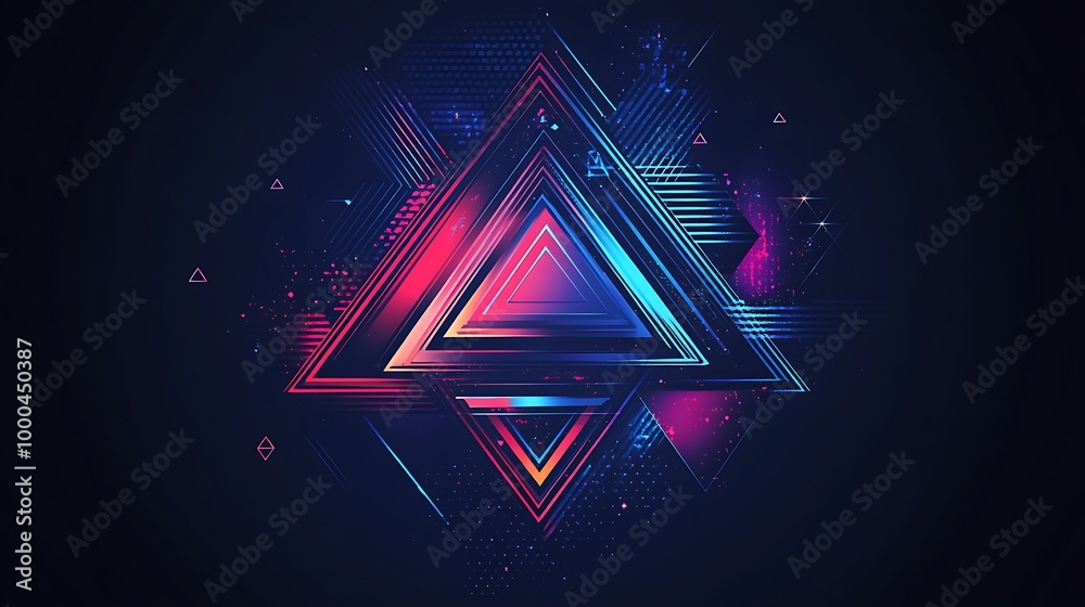 Poster Abstract geometric design with colorful triangles and lines.