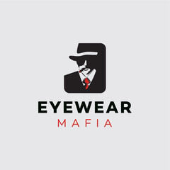 Eyewear mafia gentleman waring sun galls and smocking cigar logo design vector royalty free business brand image template download editable