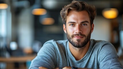 Obraz premium Portrait of a handsome young man with beard looking at the camera