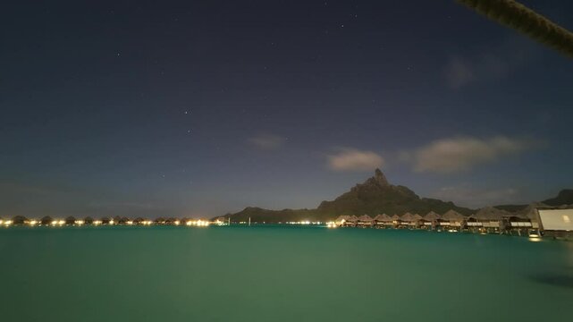 Night timelapse in Bora Bora from an overwater bungalow