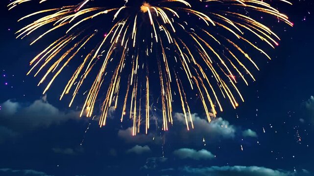 Vibrant Celestial Firework Display in the Night Sky - Endless 4K Loop Backdrop