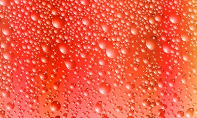 Water drops on red background. Realistic bubbles of soda drink or condensation abstract texture. soft color.