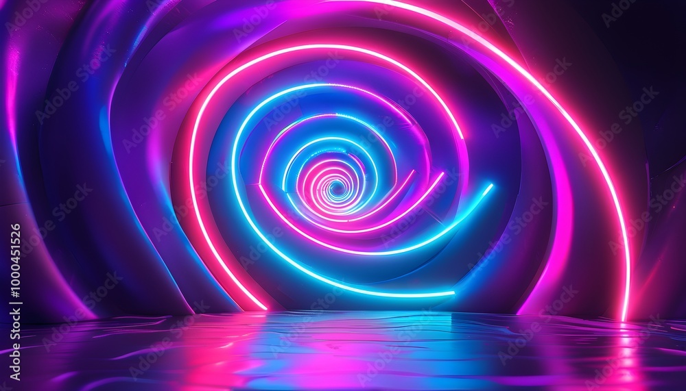 Wall mural vibrant 3d spiral in purple neon glow