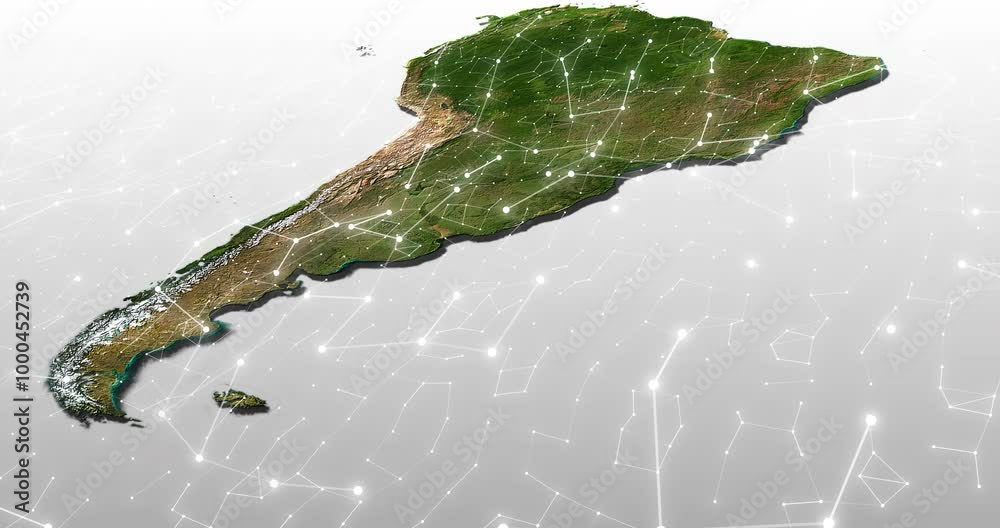 Poster map, network and south america with grid lines for international or global communication. future, ho