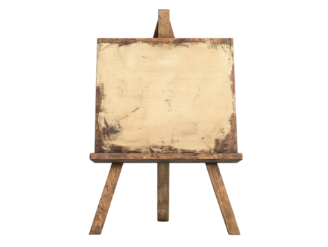 Wooden easel with blank canvas, white isolated background transparent background