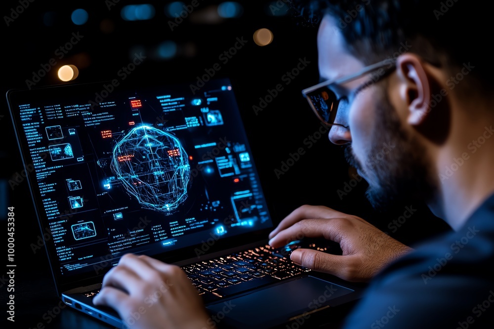 Poster Hacker navigating the dark web, with a laptop showing hidden marketplaces, encrypted messaging, and layers of deep web code, creating a shadowy digital underworld