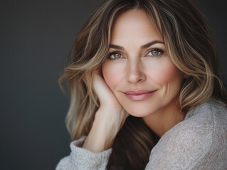 PHOTO OF A BEAUTIFUL MID AGE WOMAN WITH BEAUTIFUL SKIN 