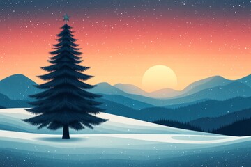 Naklejka premium Scenic winter landscape with a river flowing through snowy trees and mountains capturing the serene beauty of the holiday season with peaceful colors and natural charm