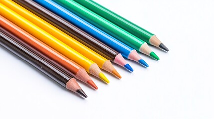 Obraz premium Colorful crayons arranged in a border on white background