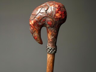 Obraz premium Intricately Carved Wooden Staff with Ornate Design