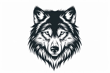 Fototapeta premium Wolf's head with a fierce expression. The wolf's fur is black and white. The wolf's eyes are open and staring