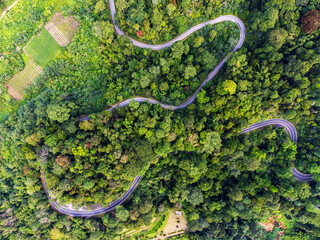 Aerial view of winding road