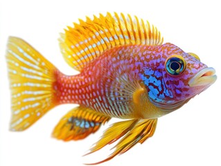 Fototapeta premium Unique and colorful exotic fish, isolated on a plain white background, focus on their striking appearance