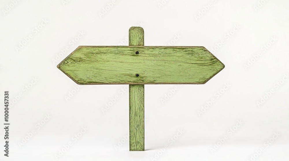 Wall mural blank green wooden signpost with arrow on white background