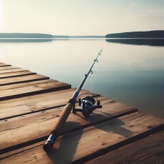 fishing rod near the lake