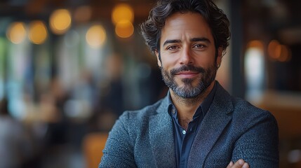 Obraz premium Confident Man with Beard Looking at Camera, Portrait of Success and Leadership