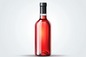 Minimalist wine bottle filled with ruby red liquid placed against a sleek white background conveying a sense of purity elegance and modern design for fine dining experiences