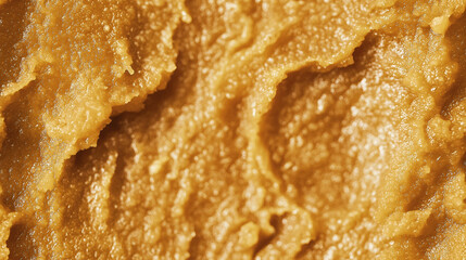 a close-up, top-down view of soybean jam spread across the entire frame, filling the image with its light brown color and smooth texture