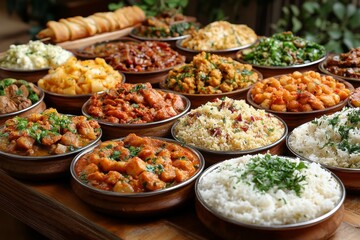 Variety of culinary delights. Teasty food in a salad bar at a restaurant. Selective focus