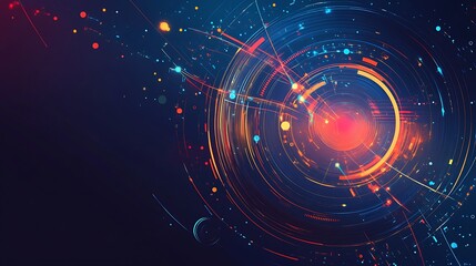 Obraz premium Abstract digital art with concentric circles and light trails.
