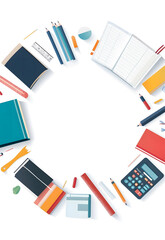 School Supplies Circle Frame with Ruler, Pencils, and Stationery