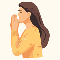 Crying and sad woman covering face with hands Vector illustration