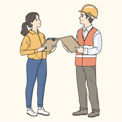 Architect discusses the project with the customer vector illustration