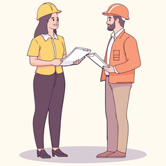 Architect discusses the project with the customer vector illustration