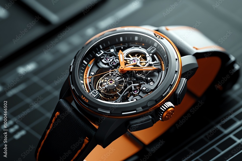 Poster Interactive 3D model of a wristwatch, where users can view the inner workings, rotate the watch, and adjust the strap size in a realistic digital environment
