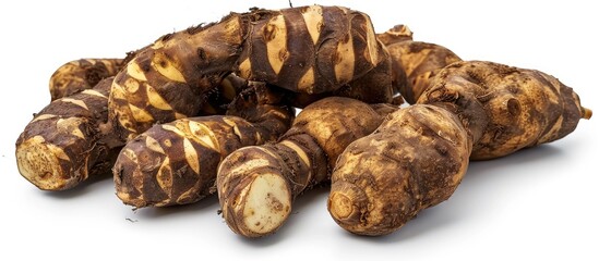 Jerusalem Artichoke Helianthus Tuberosus Tubers On White Background