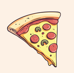 Flying slice of pizza cartoon vector illustration. fast food concept isolated vector. flat cartoon style