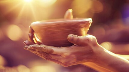 Artisan's Touch: Close-Up of Hands Expertly Shaping Intricate Pottery from Smooth Clay