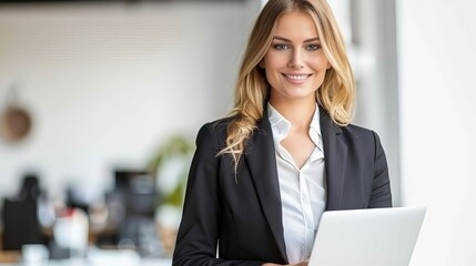 Urban Professional: Stylish Businesswoman in Modern Office, Engaged in Work with City View