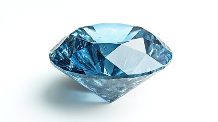 A stunning blue diamond showcased from a top view against a clean white background, highlighting its brilliant facets and exquisite color. This image emphasizes the diamond's clarity and elegance, 