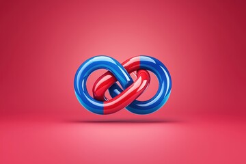 Fototapeta premium Colorful intertwined loops on a gradient red background.