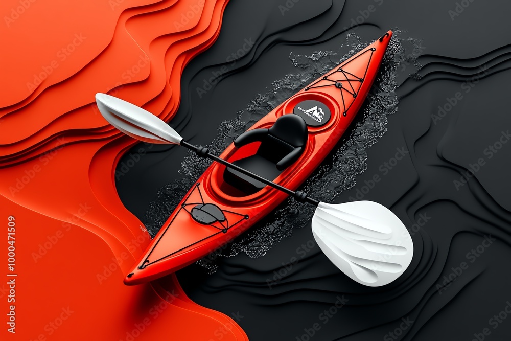 Aufkleber Minimal kayak design, using bold, clean shapes to outline a kayak and paddle, capturing the essence of adventure on the water