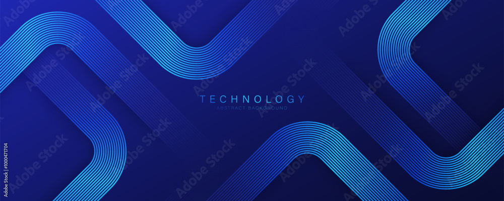 Poster technology abstract background with glowing geometric lines. shiny blue rounded square lines pattern