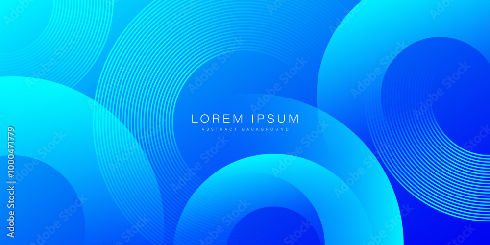 Poster blue abstract background with circles. modern simple bright blue geometric shapes design with lines 