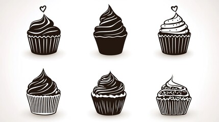 A delightful set of colorful cupcakes arranged against a clean white background, showcasing a variety of flavors and decorations. Each cupcake features unique frosting designs and toppings, 