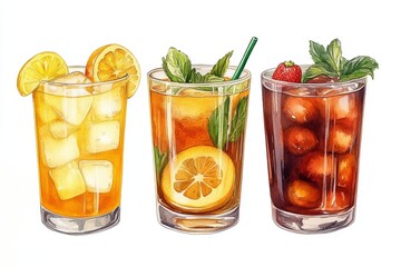 Illustration of Aperol Spritz glasses with ice mint and citrus garnish capturing a vibrant and festive design perfect for summer party materials
