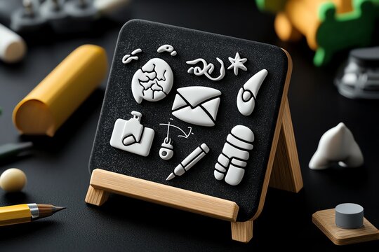 Minimalist chalkboard icon, with simple, clean lines representing education, learning, and teaching materials