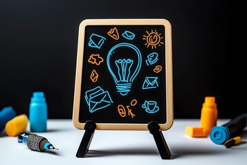 Minimalist chalkboard icon, with simple, clean lines representing education, learning, and teaching materials