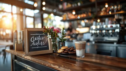 Fototapeta premium Chalkboard sign with stylish lettering, inviting and rustic, Urban, Soft hues, Photograph, Culinary detail