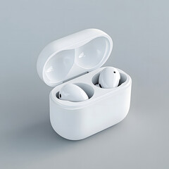 Wireless White Earbuds in Charging Case on Minimal Background