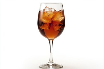 Tall glass of iced whiskey set against a white background highlighting its clear amber liquid cooling ice and minimalistic yet elegant presentation