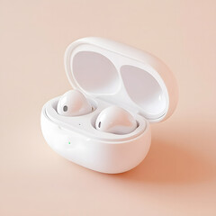 Wireless White Earbuds in Charging Case on Minimal Background